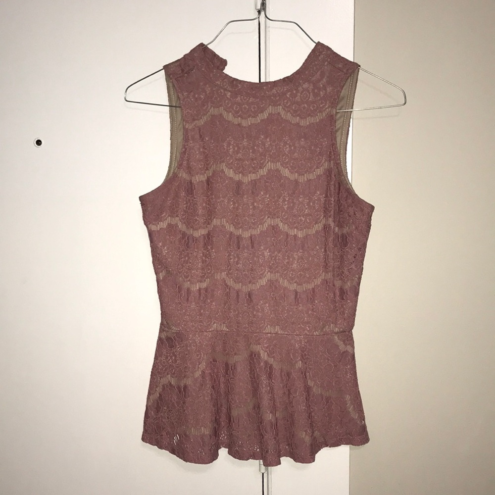 Pink and tan peplum top